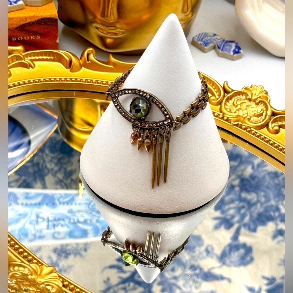 🆕 LULU FROST 🧿 NWOT Evil Eye Mint and Black Glass Lookout Charm Bracelet